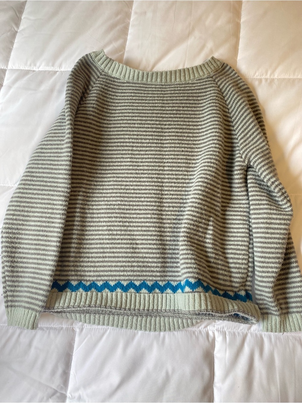 Striped Crewneck Sweater in Sage Green with Blue Accent